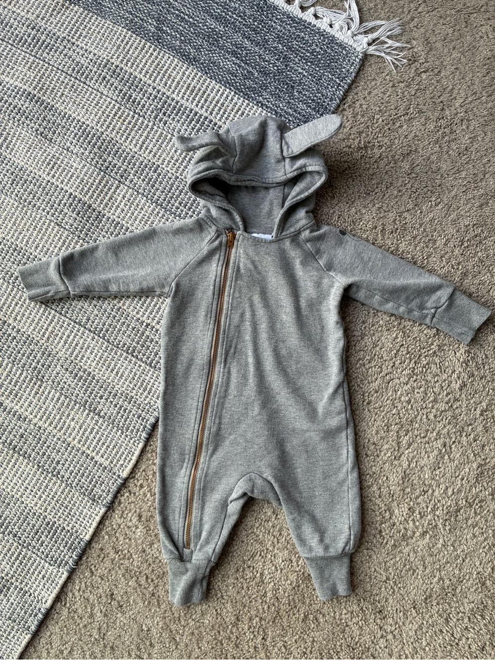 Mini Rodini Gray Hooded One-Piece Romper with Ears